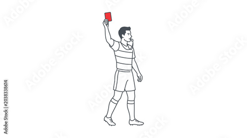 Fotografie A line art illustration of a soccer referee holding up a red card