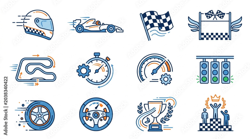 Naklejka premium Motorsport and Racing Icons Collection