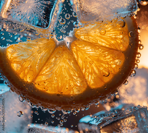 Vibrant Orange Slice and Fizzy Ice Macro