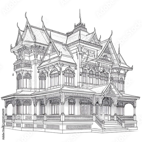 Gothic style architectural building sketch.