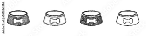 Foto Black and white sketch dog bowl icon design set