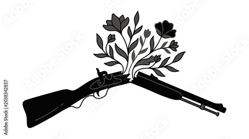 Tableau sur toile Rifle with flowers growing out.