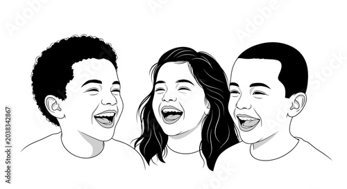 Schilderij op canvas Three friends laughing together happily.