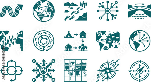 Foto World tourism day vector icon sheet human migration heritage tourism ancient his