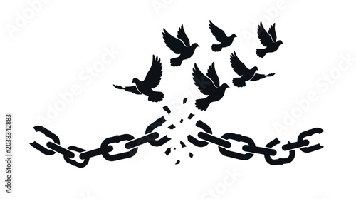 Quadro su tela Birds flying out broken chain.