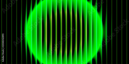 Foto Abstract vibrant green luminous orb illuminates vertical neon light streaks agai