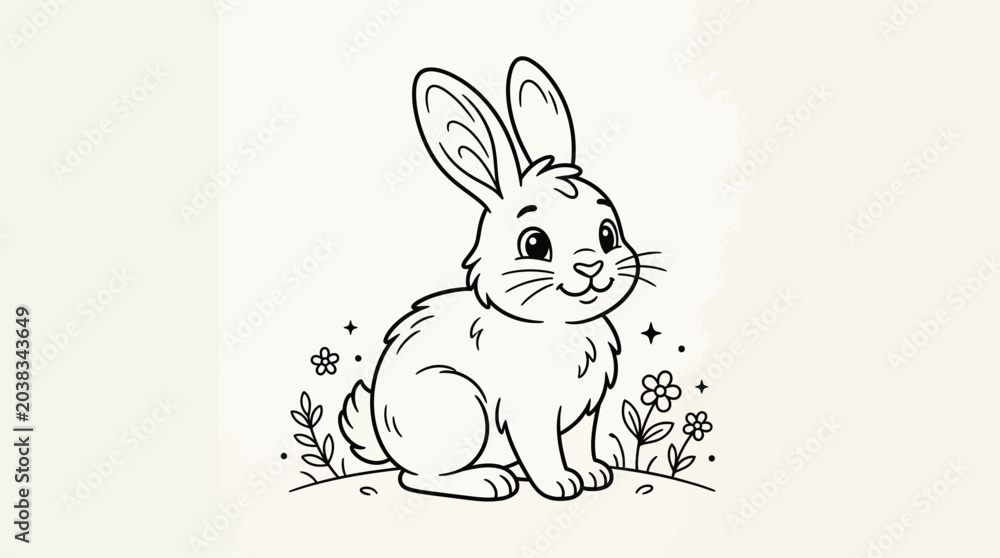 Fototapeta premium Cute bunny outline for coloring pages, Easter theme, black and white line art