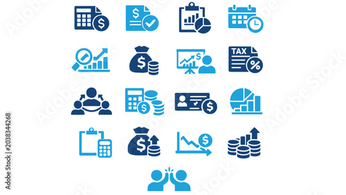 Finance Accounting Minimal Vector Glyph Icon Set for Business Dashboard