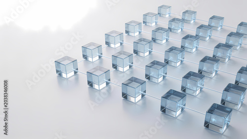 Blue transparent cubes on gray background