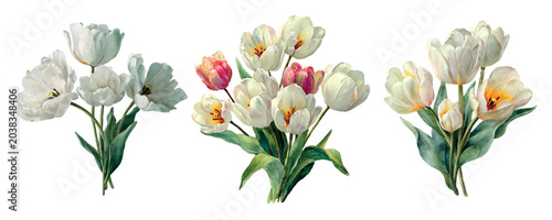 Fotografie White and pink tulip bouquet illustrations showcasing a collection of elegant wa