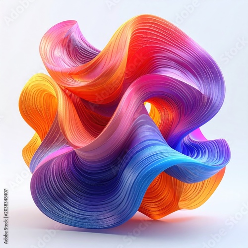 Vibrant, flowing abstract shape of colorful ribbons