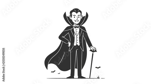Obraz na płótnie A stylish cartoon vampire character standing with a cane.