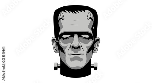 Tableau sur toile Stylized black and white illustration of Frankenstein monster head