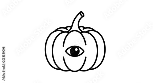 Photography A minimalist line art illustration of a spooky cyclops pumpkin.