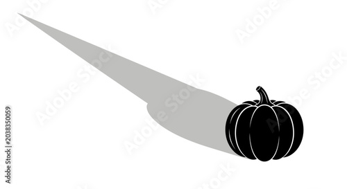 Schilderij op canvas A black silhouette of a pumpkin with a long shadow cast on a white background