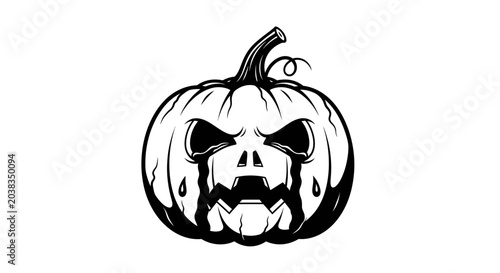 Cuadro en lienzo Creepy black and white illustration of a sinister carved Halloween pumpkin