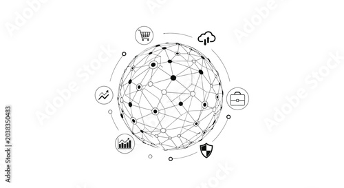 Global Network Connection and Digital Business Icons