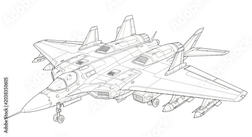 Konstfotografi Modern Fighter Jet Blueprint Illustration