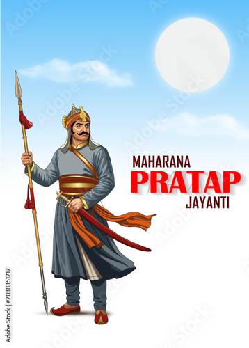 Maharana Pratap Jayanti Greetings Background With Indian Warrior Maharana Pratap. vector illustration design.
