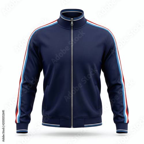 Men's Navy Blue Sport Track Jacket with Striped Sleeves