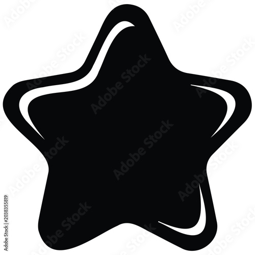 Shiny star vector silhouette with bubble style corners and highlights line art decoration.