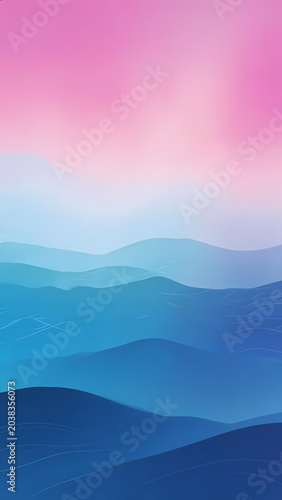 Layered blue mountains under pink sky
