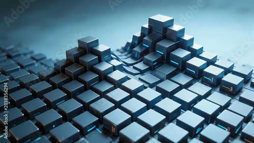 Abstract blue cubes stack