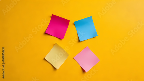 Colorful sticky notes on yellow background