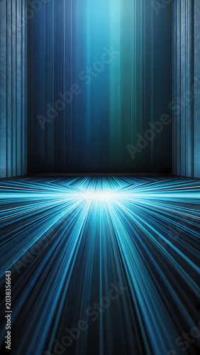 Blue and white light beam on dark background