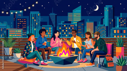 Bonfire party on the rooftop