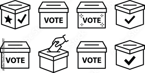 Bild auf Leinwand Voting ballot box icons set election vote symbol collection line vector illustra