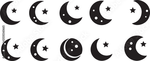 Fotografie Moon phases, crescent moon, star icons, lunar cycle, astronomy symbols
