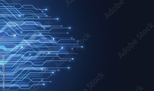 Tableau sur toile Abstract blue futuristic technology circuit board background with copy space