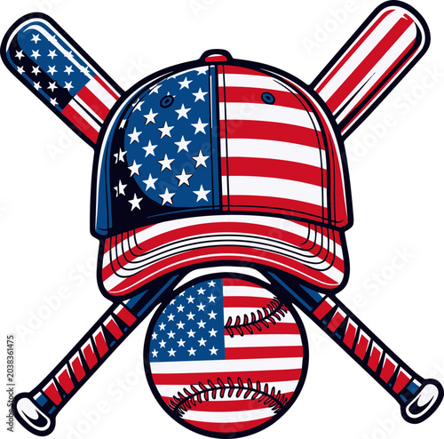 Foto Baseball American Flag Lax Cap Bat Png svg, Patriotic Sports Png svg, American f