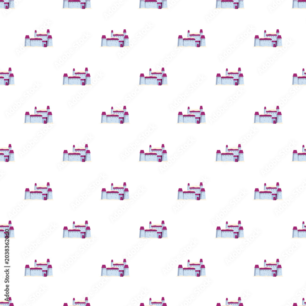 Obraz premium Medieval fortress building illustration creating a seamless graphic pattern