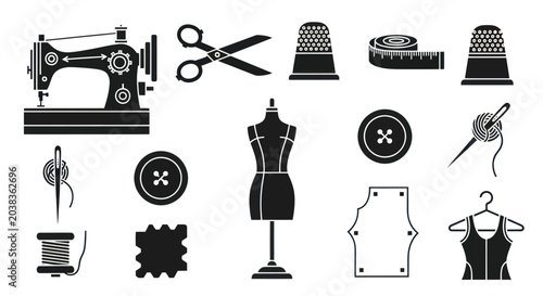 Fotografie Sewing and Tailoring Tools Icon Set