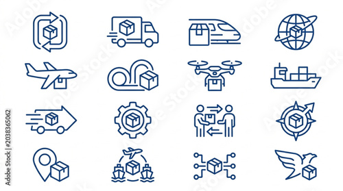 Fotografie Modern Logistics and Supply Chain Icons Set