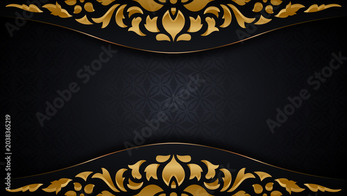 Luxury Black Background with Elegant Golden Ornate Floral Frame Design