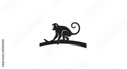 Canvas Print Monkey Walking on Tree Branch Black Silhouette Minimalist Logo Illustration