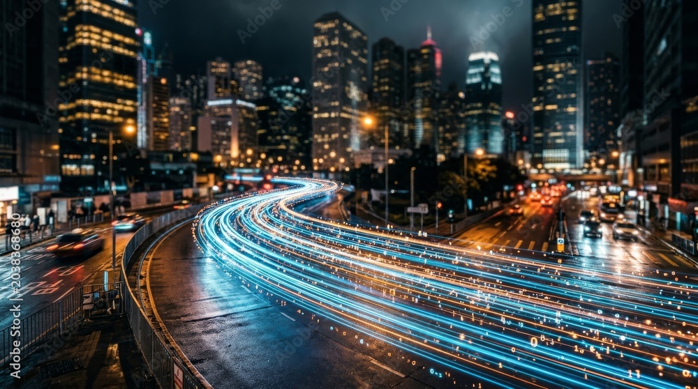 Fototapeta premium Futuristic City Data Light Trails