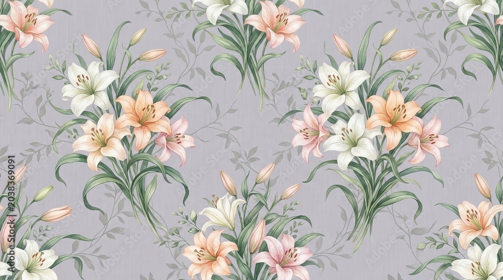 Fototapeta premium Elegant Lily Floral Pattern