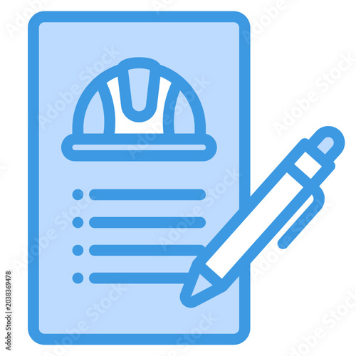 Suitable for construction project management software or safety training materials, this graphic depicts a checklist with a blue helmet icon.