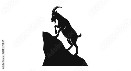 Black Silhouette of Goat on Rock.