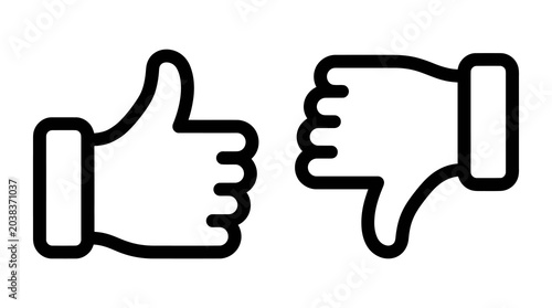 Thumbs Up and Thumbs Down Minimal Outline Icon Set