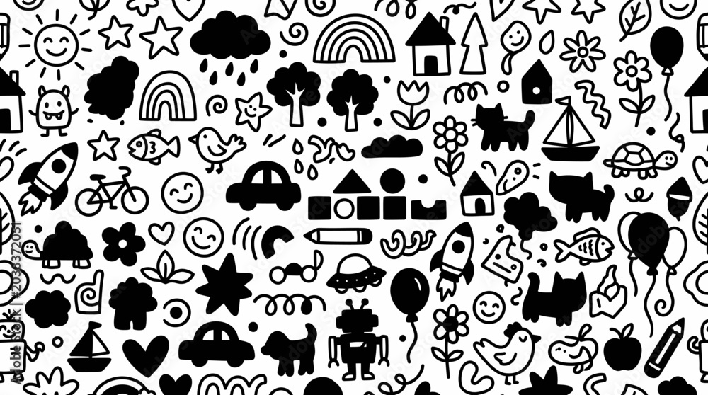Fototapeta premium Black and white icons and symbols.