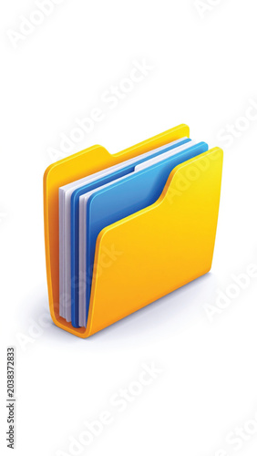 Yellow File Folder with Blue Papers.