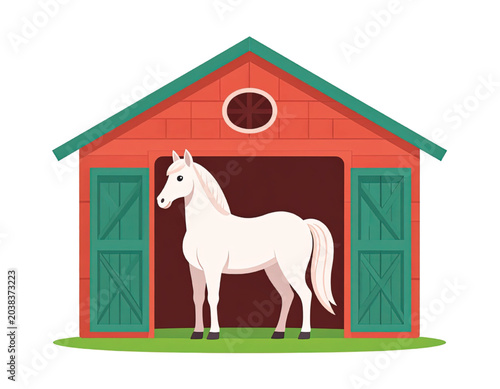 White Horse Standing in Barn Doorway.