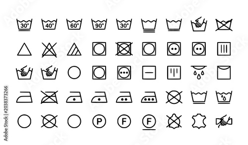 Vászonkép Minimal laundry label symbols vector collection with textile care instruction ic