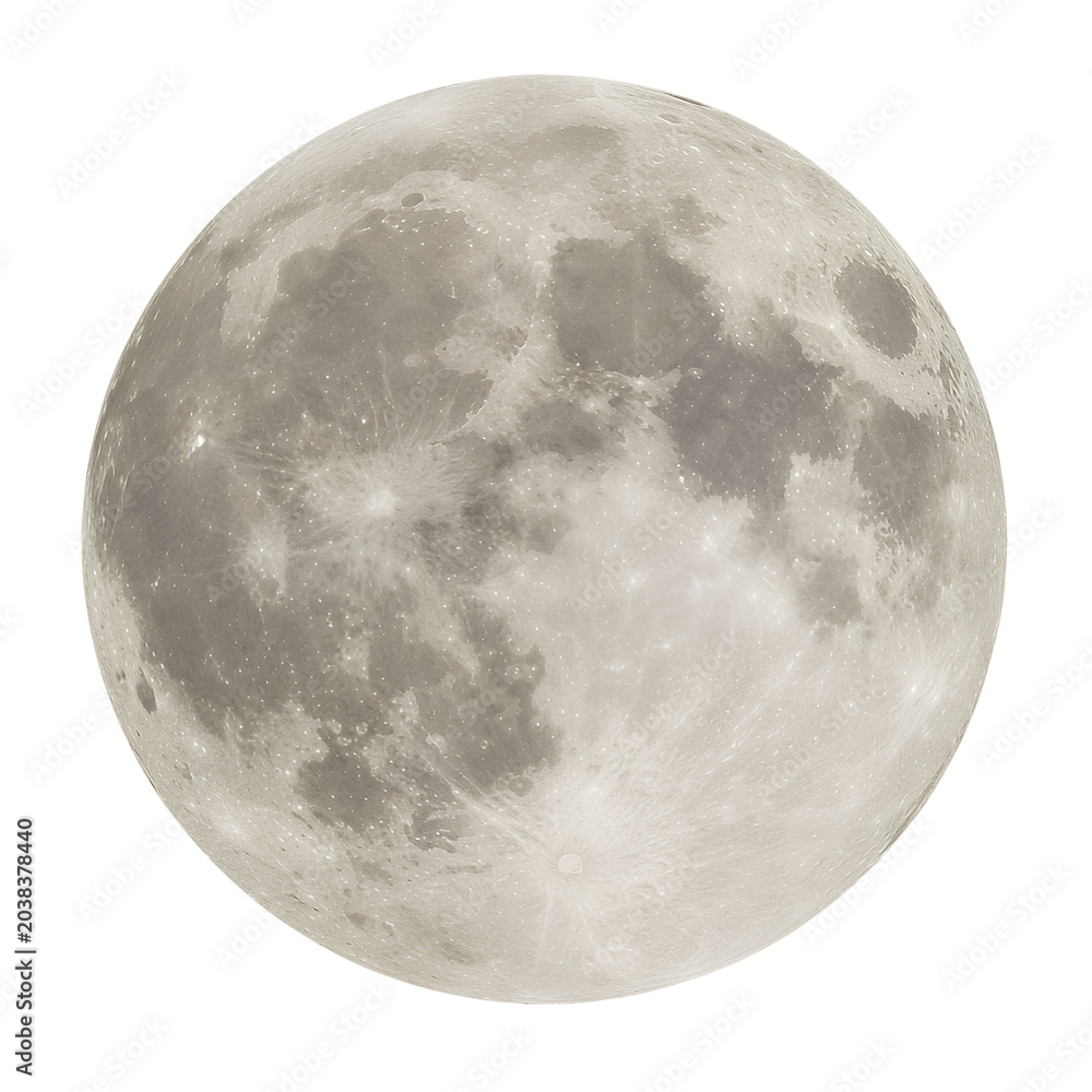 Obraz premium full moon with realistic lunar craters and surface textures isolated on transparent background