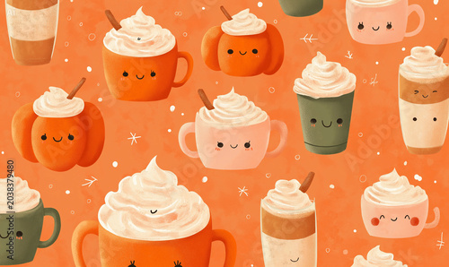 Pumpkin spice cartoon coffee background